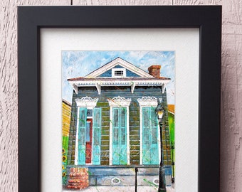 New Orleans, French Quarter, Shotgun House Art, Framed, Signed, French Quarter Morning, Three Sizes