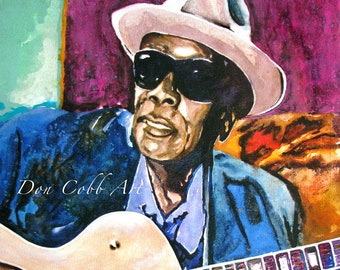 Original Painting "John Lee Hooker" Large Watercolor, Not A Print, Unframed, Free Shipping