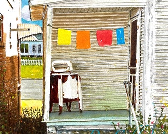 Wringer Antique Washing Machine Art, Clothesline, Laundry, Shotgun House, Canvas Gallery Wrap Prints_Framed Art Prints