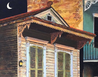 New Orleans Art - French Quarter Art - Shotgun House Art - Crescent Moon - Art Prints - Framed Prints - Canvas Gallery Wrap Prints