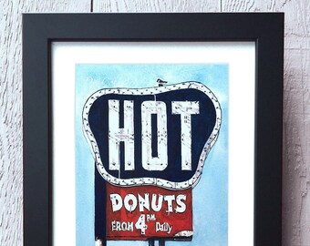 Donut Sign Art - Southern Maid - Framed and Matted Signed Prints - 3 Sizes