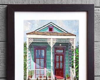 New Orleans Art, Treme Shotgun House, Framed Signed Print