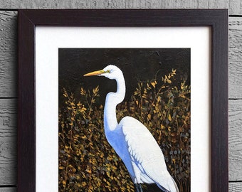 Great White Egret, Louisiana Swamp, Shore Birds, Framed, Signed Art Prints