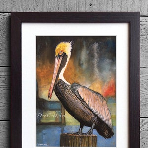 Brown Pelican Framed Art Prints, Barn Wood or Black Frames, Louisiana State Bird