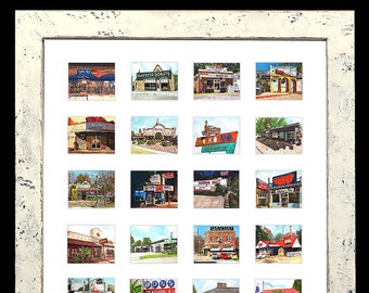 Shreveport, Bossier 18.5 x 22.5 Frame, 24 City Icons and Restaurants, Signed Matted Print