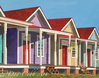 New Orlean's Art - Shotgun Row Houses - Little Girl Reading - Art Prints - Framed Prints - Canvas Gallery Wrap Prints