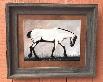 Horse, Dallas Skyline Art, South of Dallas, Barn Wood, Framed and Matted, Signed, Signed