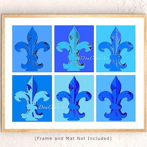 Fleur de Lis Blues, Pop Art, Fleur Abstract, Signed Art Prints, Framed Prints, Canvas Gallery Wrap Prints