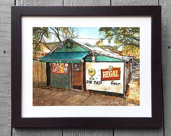 Snake and Jake's Christmas Club, New Orlean's Bar Art, Framed Signed Prints, Three Sizes