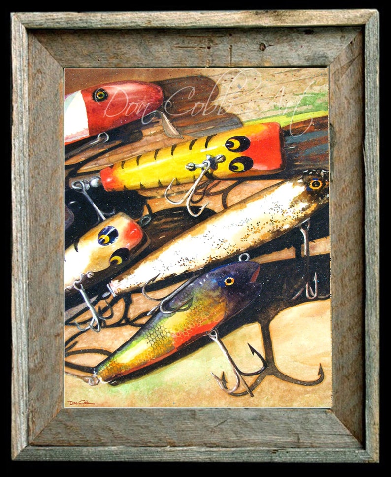 Fishing Lure Art Barn Wood Framed vintage Lures Etsy