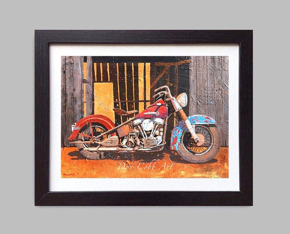 【Harley-Davidson】ハーレー アートフレーム Harley Davidson 1950 Pan Head Motorcycle Art Print: Signed