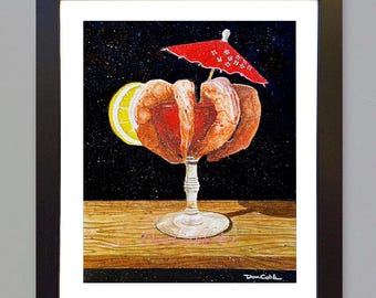Shrimp Cocktail, Original Watercolor Painting, Framed and Matted, NOT A PRINT