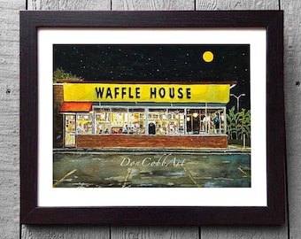 Waffle House, Full Moon, Breakfast, Pancakes, Restaurant Art, Framed, Signed and Numbered Prints