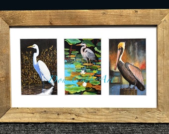 Brown Pelican, Great Blue Heron, Great White Egret, Framed Art Prints, Louisiana Water Birds