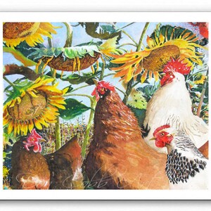 Chickens, Rooster, Sunflowers Art, Sunflower Chickens, Art Prints, Framed Prints, Canvas Gallery Wrap Prints image 6