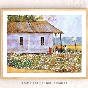 Cotton Field, Folk Art, Down In Louisiana, Signed Art Prints, Framed Prints, Canvas Gallery Wrap Prints