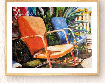 Metal Lawn Chairs Art, Relax, Signed Art Prints, Framed Prints, Canvas Gallery Wrap Prints
