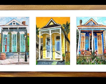 New Orleans Shotgun House Art, 20x12 Frame and Matted, Signed Prints