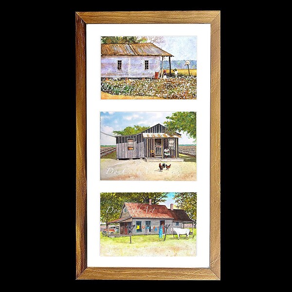 Cotton Field Art, 12x20 Frame With 3 Window Mat, Signed and Numbered Prints