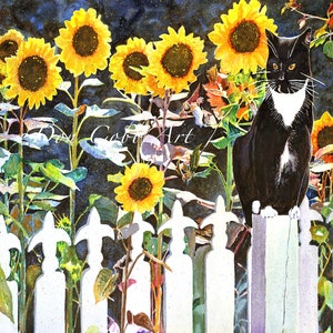 Tuxedo Cat Fleur De Lis Sunflower Art Fleur De Lis Cat Signed Art ...