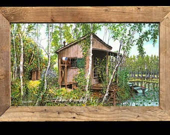 Louisiana Duck Camp, 18x12 Frame, Signed Art Print