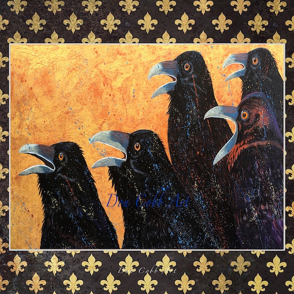 Raven Art_Crow Art_Corvid Art, Fleur de Lis Art_Angry Ravens_Art Prints_Framed Prints_Canvas Gallery Wrap Prints