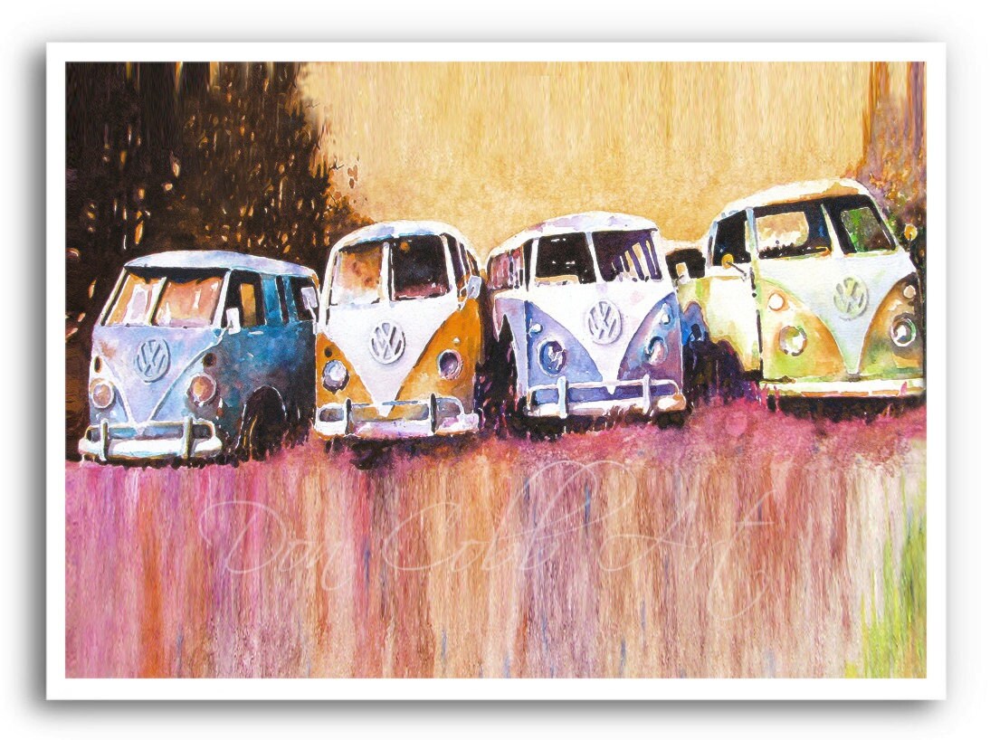 13x19 Volkswagen Bus Art Print Purple Haze Etsy
