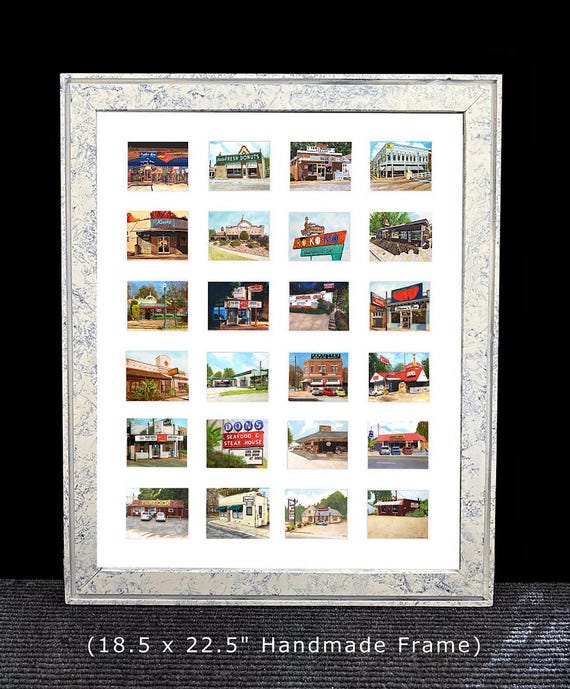 Shreveport Bossier City Icons, Matted Art Prints in Handmade Distressed Frame