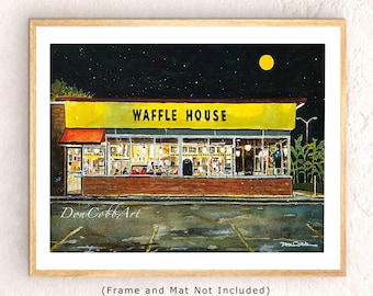 Waffle House Full Moon, Signed and Numbered Art Prints, Framed Prints, Canvas Gallery Wrap Prints