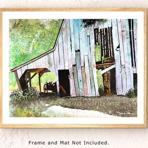 Barn Print: Farm Art with Wagon Shed, Signed and Numbered