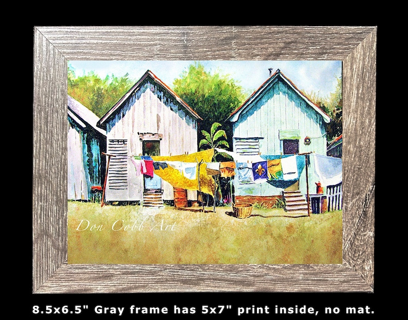 Clothesline, Laundry, Shotgun House, Art Prints, Canvas Gallery Wrap Prints_Framed Art Prints 8.5x6.5 Gray Frame inches