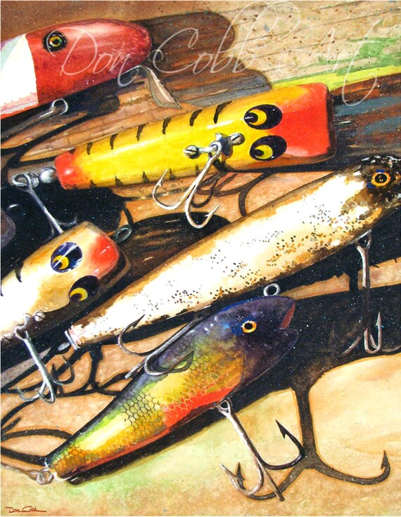 Vieux Leurre De Pêche Bomber, Style Aquarelle, Forme Sapin De Noël, Vintage