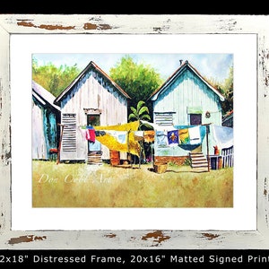 Clothesline, Laundry, Shotgun House, Art Prints, Canvas Gallery Wrap Prints_Framed Art Prints 22x18 Distressed Fr. inches