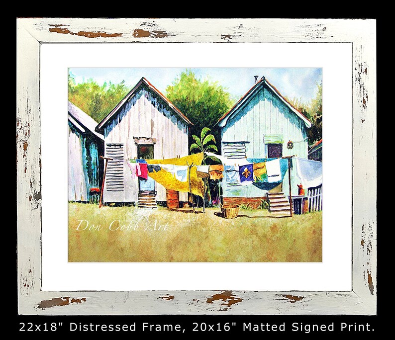 Clothesline, Laundry, Shotgun House, Art Prints, Canvas Gallery Wrap Prints_Framed Art Prints 22x18 Distressed Fr. inches