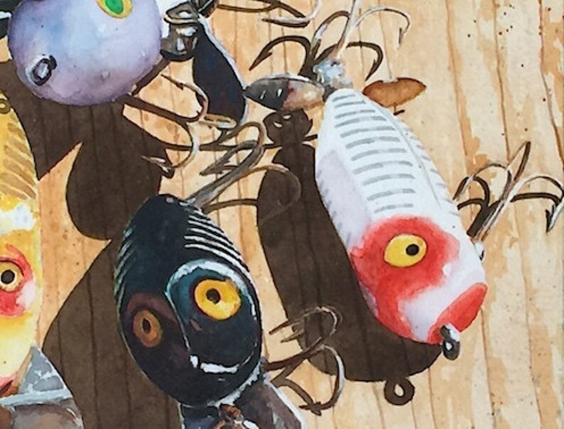 Fishing Lure Art Creepy Crawlers 8x10x1.5 Etsy