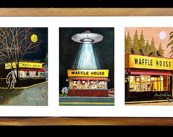Waffle House Art, marco de 20 x 12, tapete para 3 ventanas, impresiones firmadas y numeradas