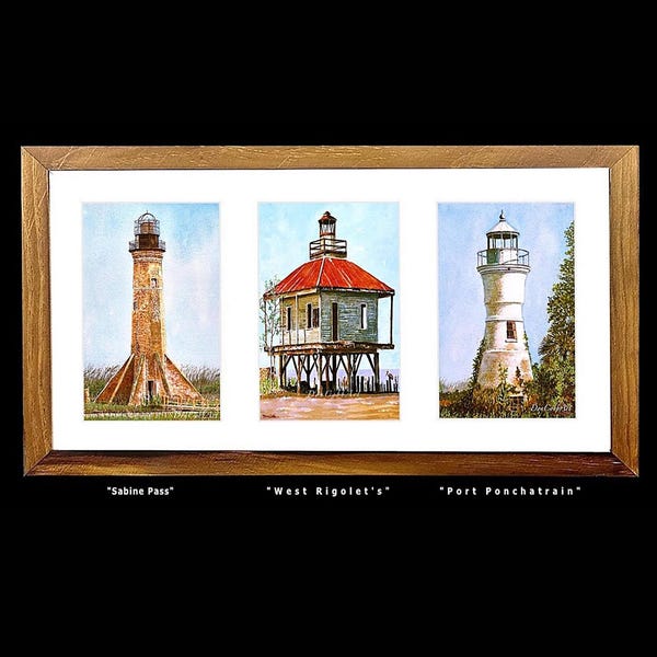 South Louisiana, Lighthouses Art, 20x12 Frame, 3 Window Mat, Signed and Numbered Prints