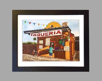 Mexican, Taco Stand Art, Taqueria, Framed and Matted, Signed and Numbered Prints