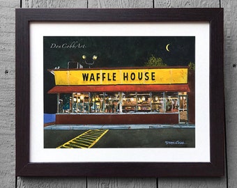 Waffle House - Crescent Moon - Breakfast, Pancakes, Restaurant Art, Framed Signed Prints (3 Sizes)