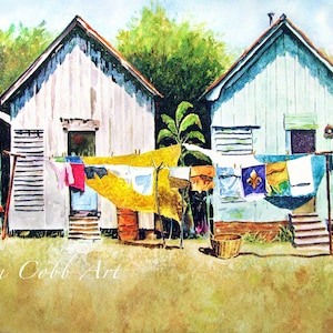 Clothesline, Laundry, Shotgun House, Art Prints, Canvas Gallery Wrap Prints_Framed Art Prints image 1