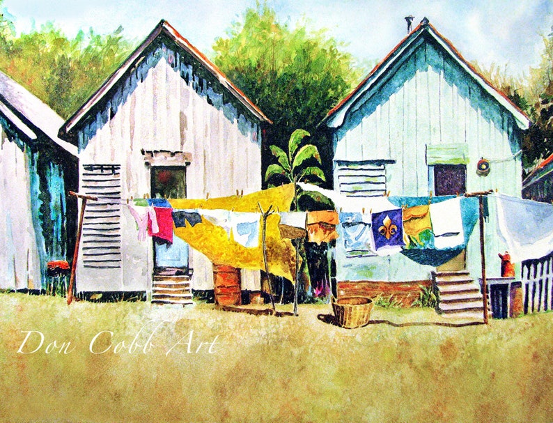 Clothesline, Laundry, Shotgun House, Art Prints, Canvas Gallery Wrap Prints_Framed Art Prints image 1