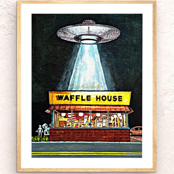 Waffle House UFO Art Prints: Signed and Numbered, Alien Abduction Artwork