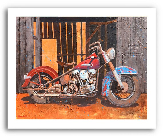 Harley Davidson 1950 Pan Head Motorcycle Art Harley Barn Etsy