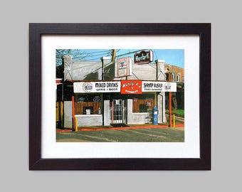 Impresiones de Herby K's Seafood Bar: Arte firmado y numerado con paspartú