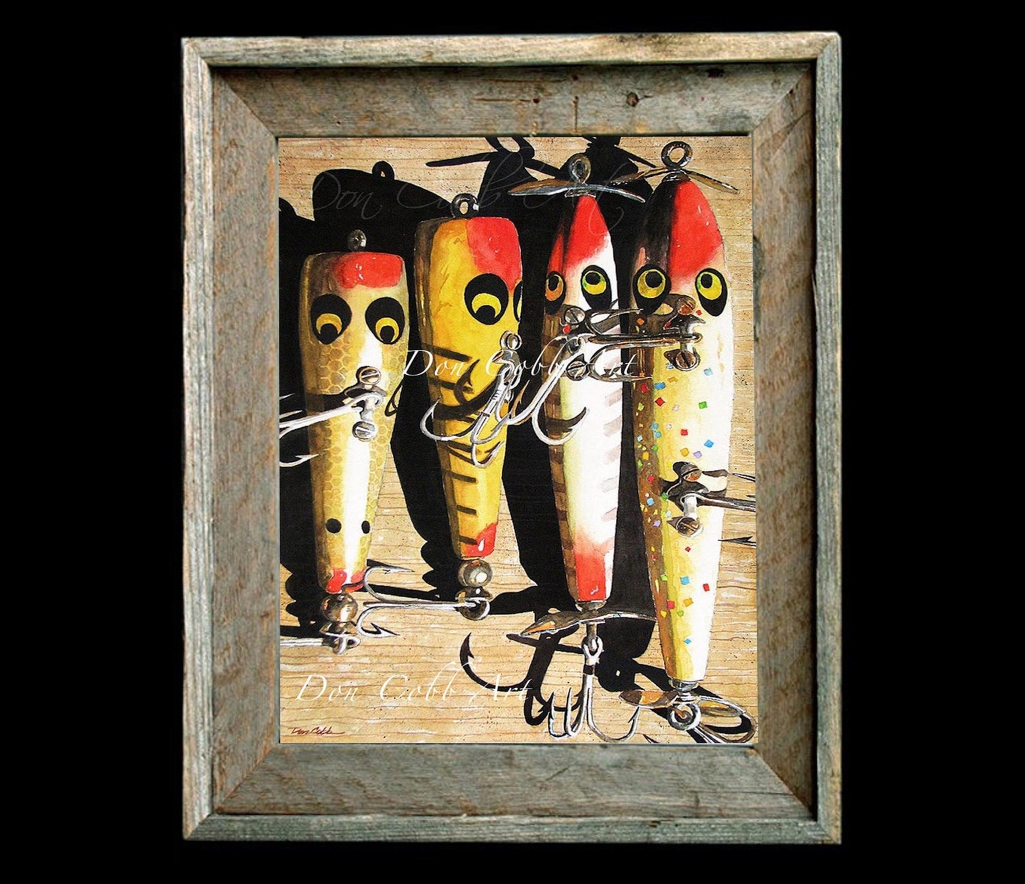 Fishing Lure Art Print, Barn Wood Frame, Lake House Decor, Signed Numbered  - Etsy