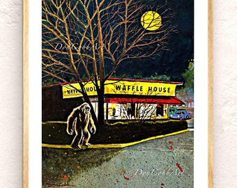 Bigfoot, Waffle House Bigfoot, Full Moon, Signed and Numbered Prints, Framed Prints, Canvas Gallery Wrap Prints