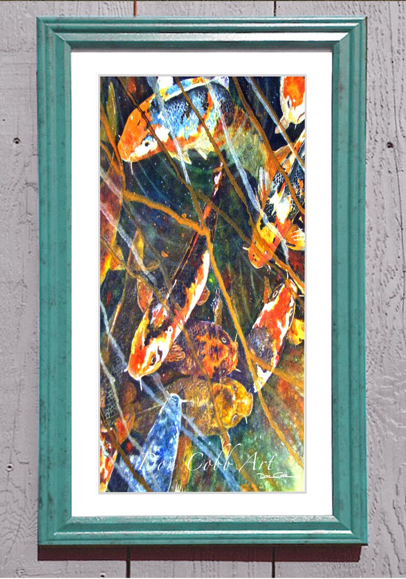 Koi Fish Art Framed 12x22 Matted Print Signed and Etsy