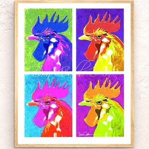 Rooster, Pop Art, Chickens, Signed Art Prints, Framed Prints, Gallery Wrap Canvas Prints