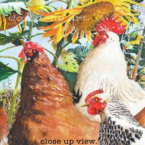 Chickens, Rooster, Sunflowers Art, Sunflower Chickens, Art Prints, Framed Prints, Canvas Gallery Wrap Prints image 9