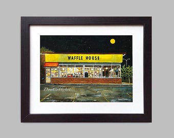 Waffle House, Full Moon, Breakfast, Pancakes, Restaurant Art, Framed, Signed and Numbered Prints